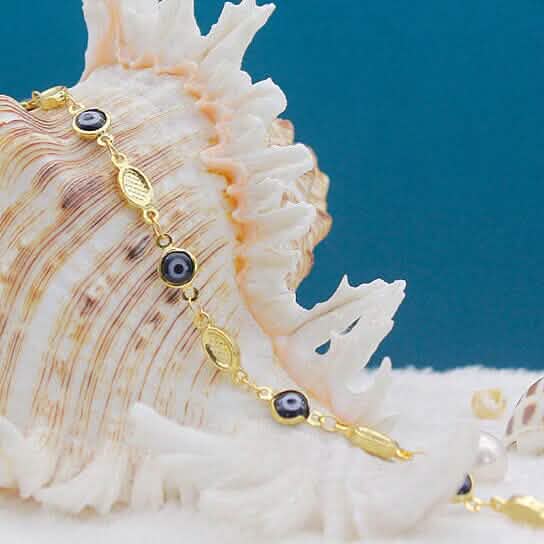 Evil Eye Anklet 10" Blue Plain Mariner High Polish 2