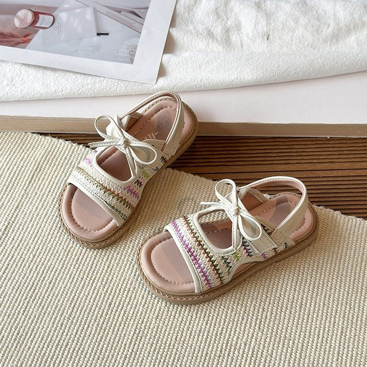 2026 Summer New Girls Sandals, Little Girls Soft Sole Bow Princess Shoes, Bohemian Outdoor Beach Shoes 2