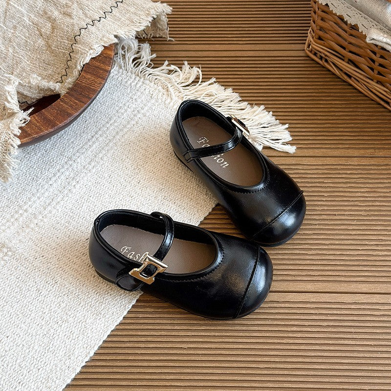 2026 Spring New Girls Leather Shoes, Black Korean Style Soft Sole Baby Flats, Retro Princess Casual Shoes For Little Girls 6