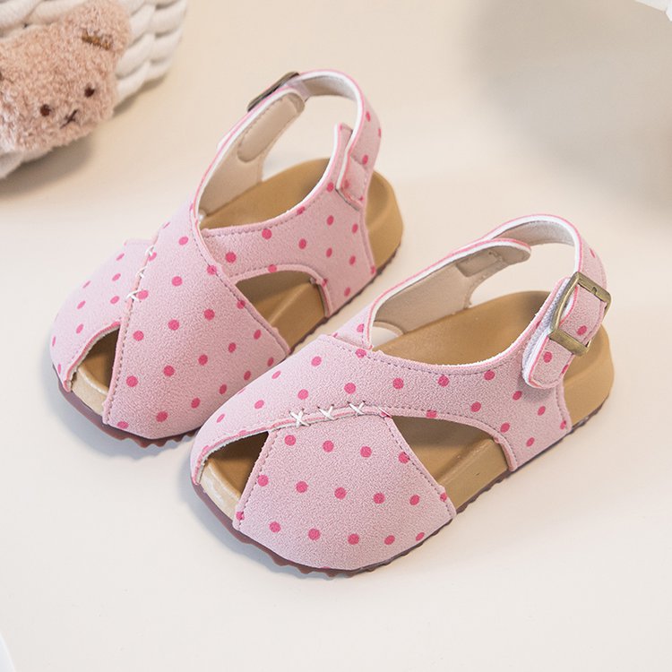 Girls' Trendy Polka Dot Frosted Leather Sandals With Korean Leopard Print, Niche Boken Sandals 4
