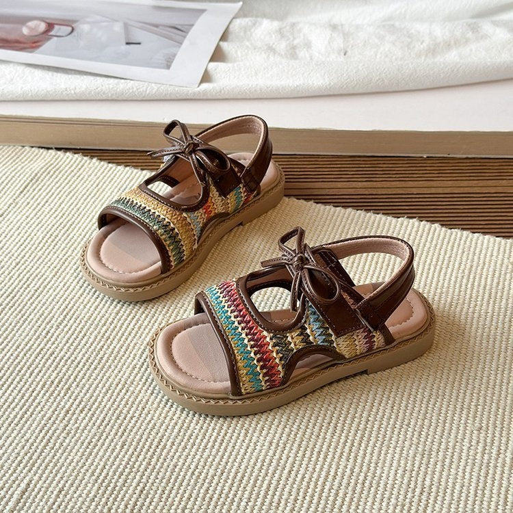 2026 Summer New Girls Sandals, Little Girls Soft Sole Bow Princess Shoes, Bohemian Outdoor Beach Shoes 4