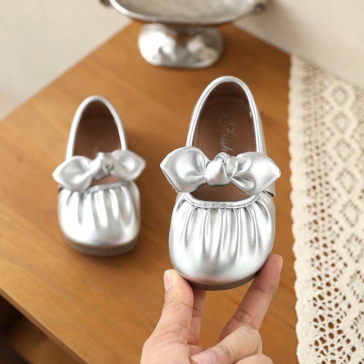 Girls' Bow Soft Soled Princess Shoes, Children's Fashionable One Foot Shoes, Small Leather Shoes, Single Shoes 4