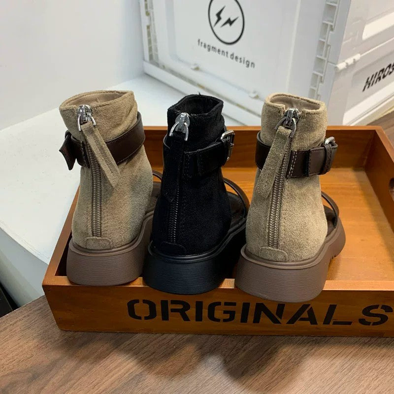 2026 Summer New European Style Girls Roman Sandals, Fashion Kids High Top Sandal Boots With Belt Buckle & Back Zipper Ankle Boots 6