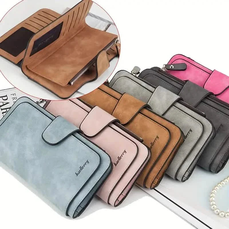 Vintage Faux Leather Long Wallet – Trifold Credit Card Holder with Snap & Zipper 13