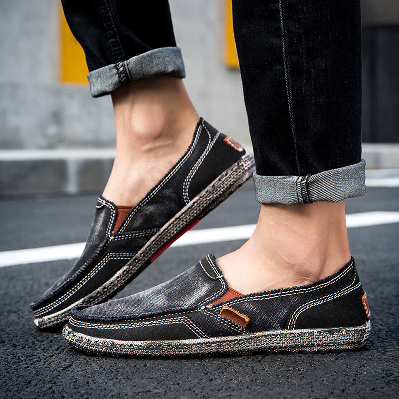 Mens Casual Canvas Loafer Shoes Fashionable Washed Denim 3
