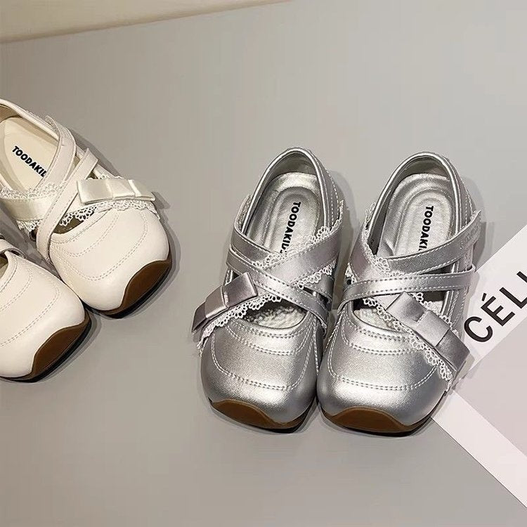 Girls Leather Shoes, Sweet Mary Jane Shoes, French Square Toe Crisscross Strap Princess Shoes, Fashion Versatile Flats For Baby Girls 2