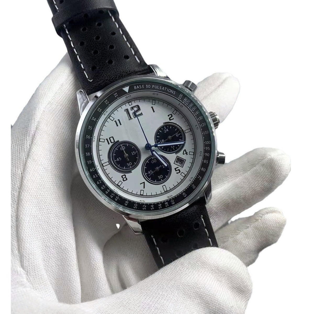 Six-hand Chronograph Quartz Watch With A Leather Strap 3