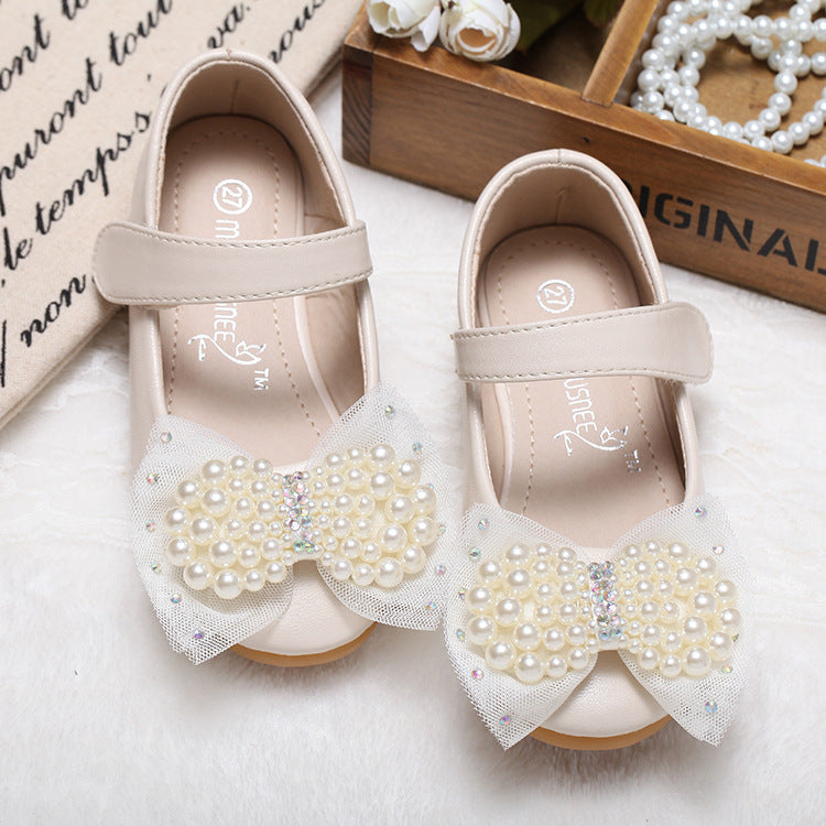 Princess Shoes Girls' Pearl Bow Leather Shoes Wedding Shoes 1