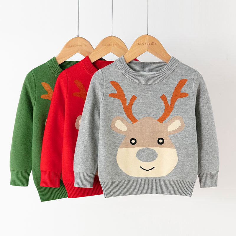Cotton Double Layer Autumn Winter Christmas Long Sleeved Children's Sweater 1