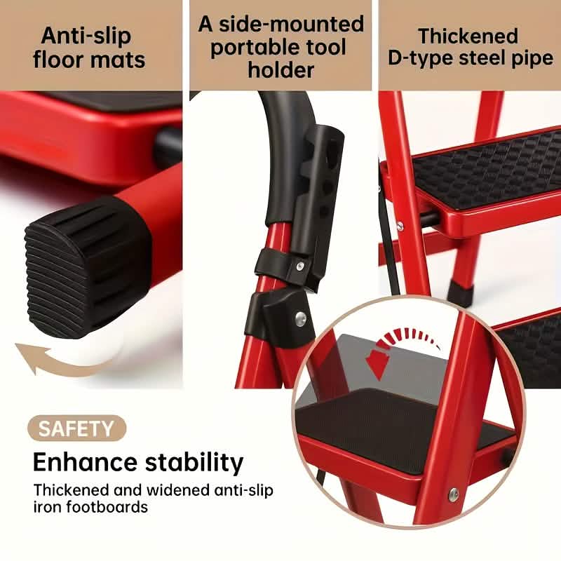 Folding 3/4-Step Ladder – Portable Steel Step Stool, Anti-Slip 9
