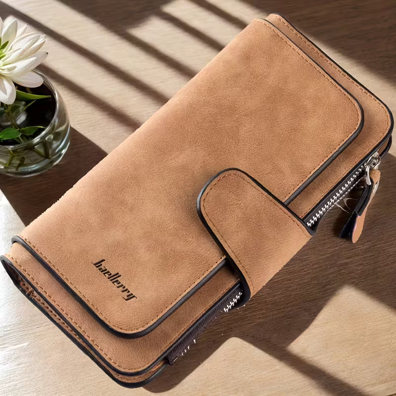 Vintage Faux Leather Long Wallet – Trifold Credit Card Holder with Snap & Zipper 4