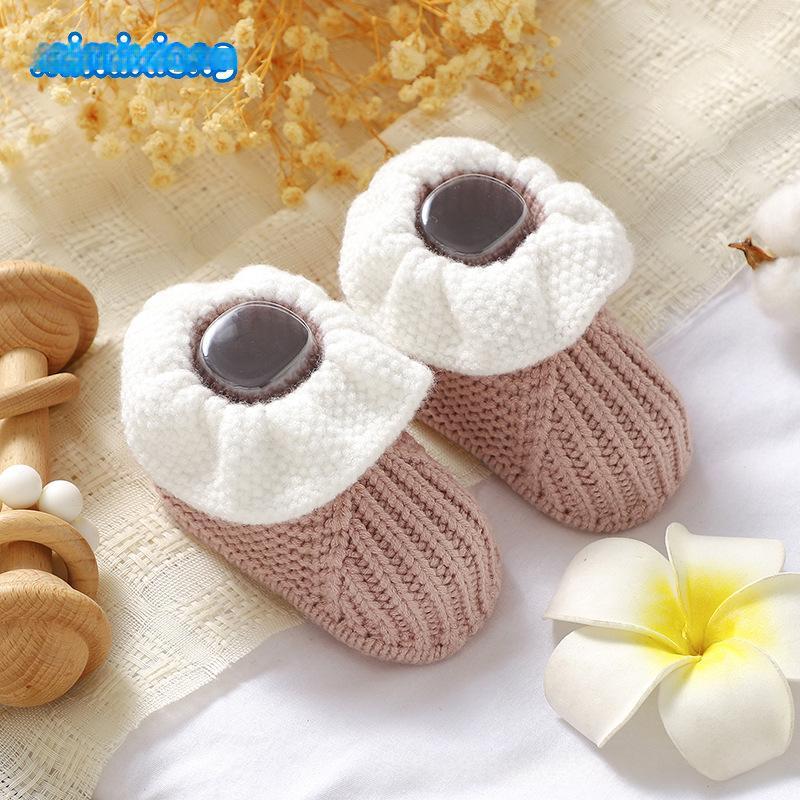 Cute Solid-color Ruffled-knit Toddler Shoes Wool Knitted Floor Socks For Babies And Toddlers 9