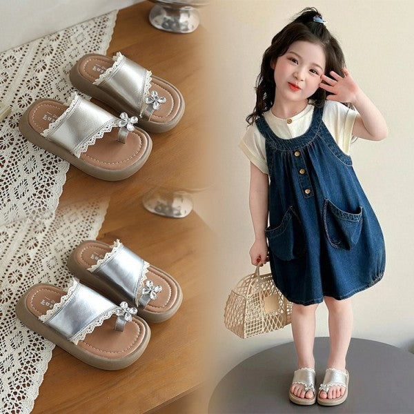 2026 Summer New Girls Outdoor Slippers, Chanel-style Toe Post Slide Sandals, Soft Sole Non-slip Princess Flip Flops For Girls 1