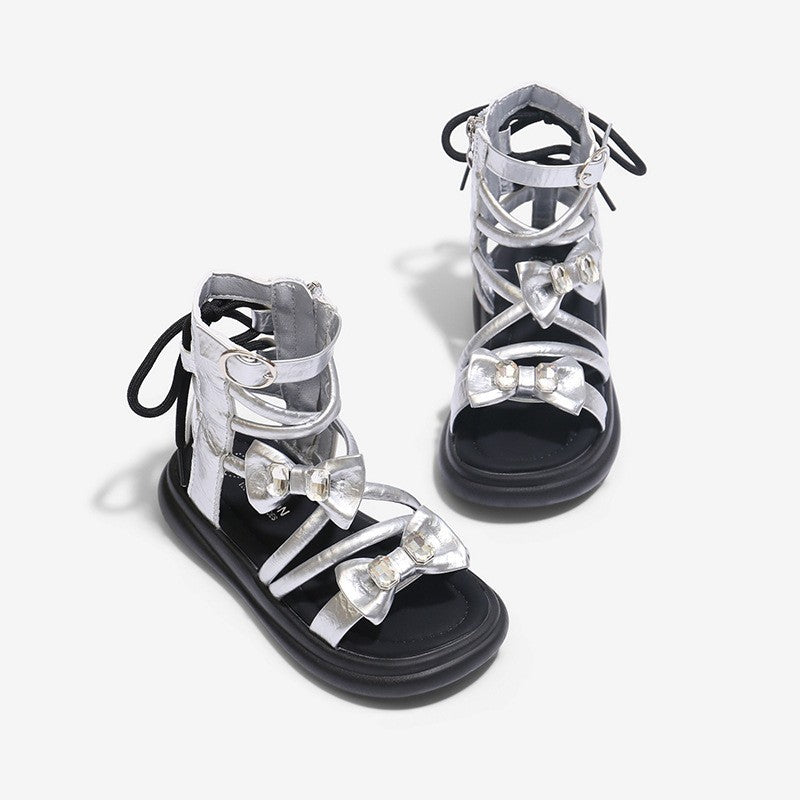 2026 Summer New Girls Roman Sandals, Bow Princess Style Soft Sole Non-slip Kids Roman Boots, Korean Fashion 2