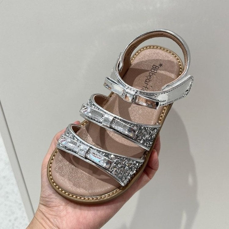 2026 Summer New Versatile Bow Sandals For Girls, Kids Sequin Open-Toe Sandals, Soft Sole Princess Style Sandals 2