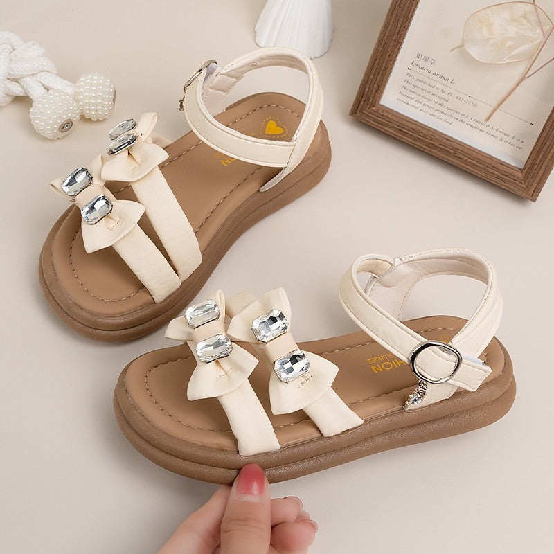 2026 Summer New Ins Fashion Girls Open-Toe Beach Sandals, Bow Decor Cool Princess Style Kids Sandals 4