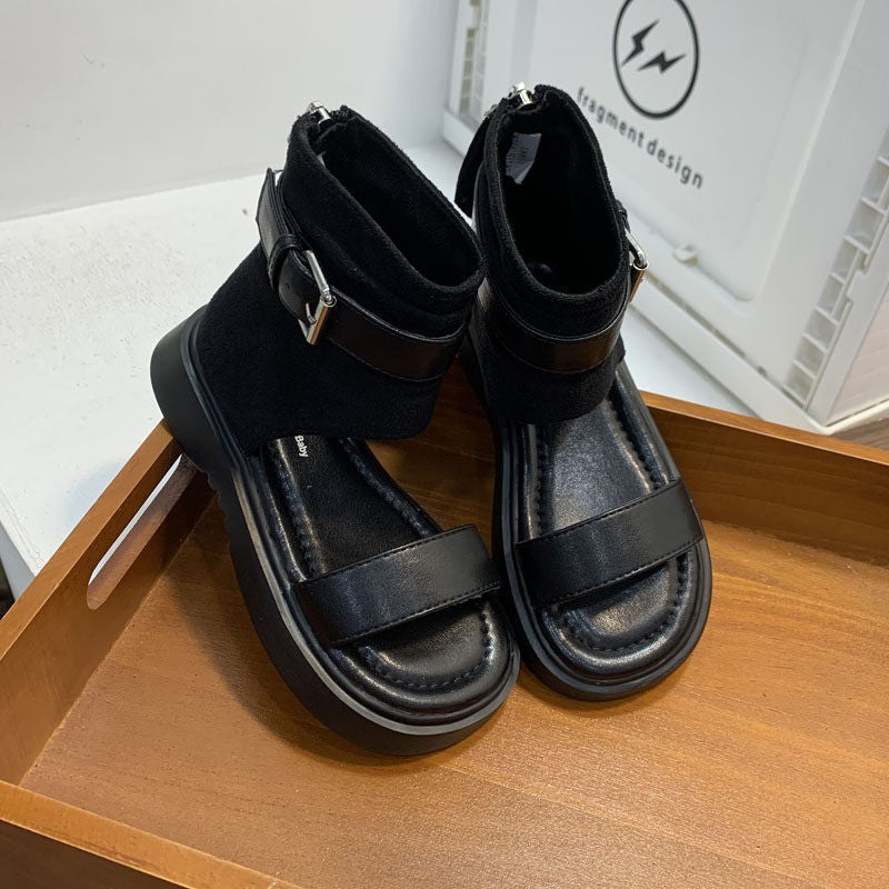 2026 Summer New European Style Girls Roman Sandals, Fashion Kids High Top Sandal Boots With Belt Buckle & Back Zipper Ankle Boots 4