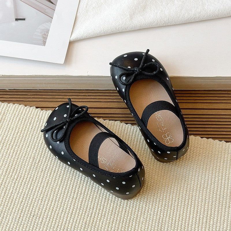Girls' Leather Shoes, Children's Shallow Mouth Single Shoes, Polka Dot Princess Shoes, Medium And Large Children's Mary Jane Shoes 4