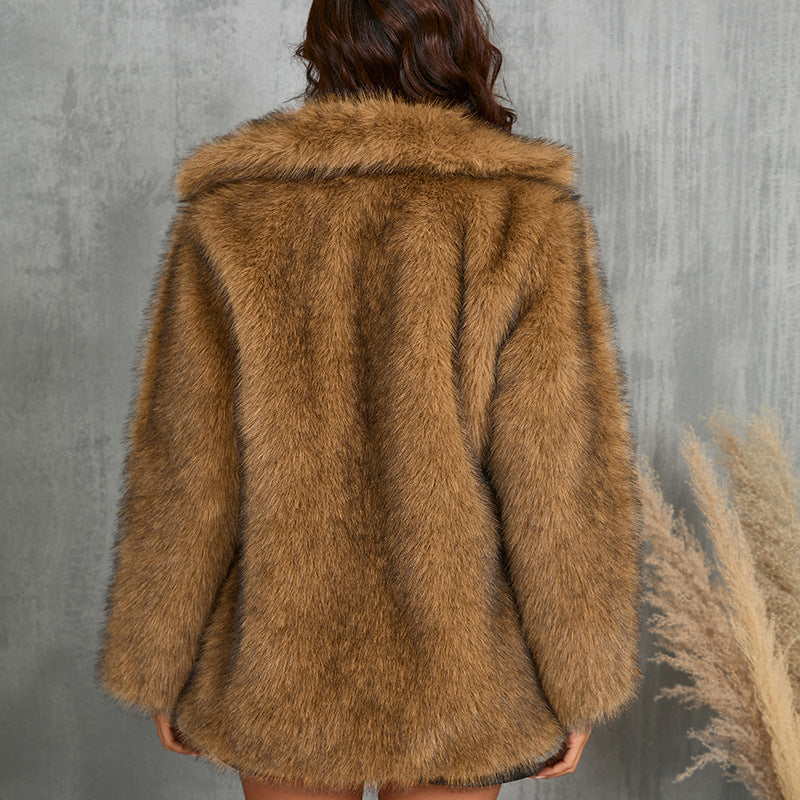 Winter Coat Warm Lapel Long Fluffy Faux Fur Coat Women Loose Long Sleeve Jacket Outerwear Clothing 2