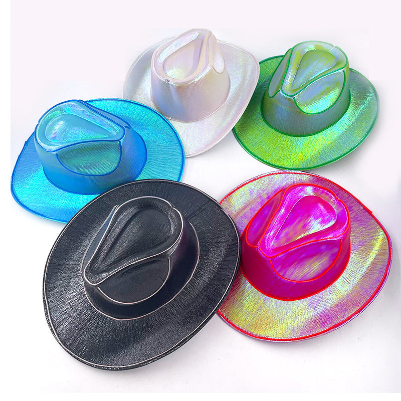 Halloween Carnival Party LED Wireless Fluorescent Colorful Cowboy Flashing Hat 2