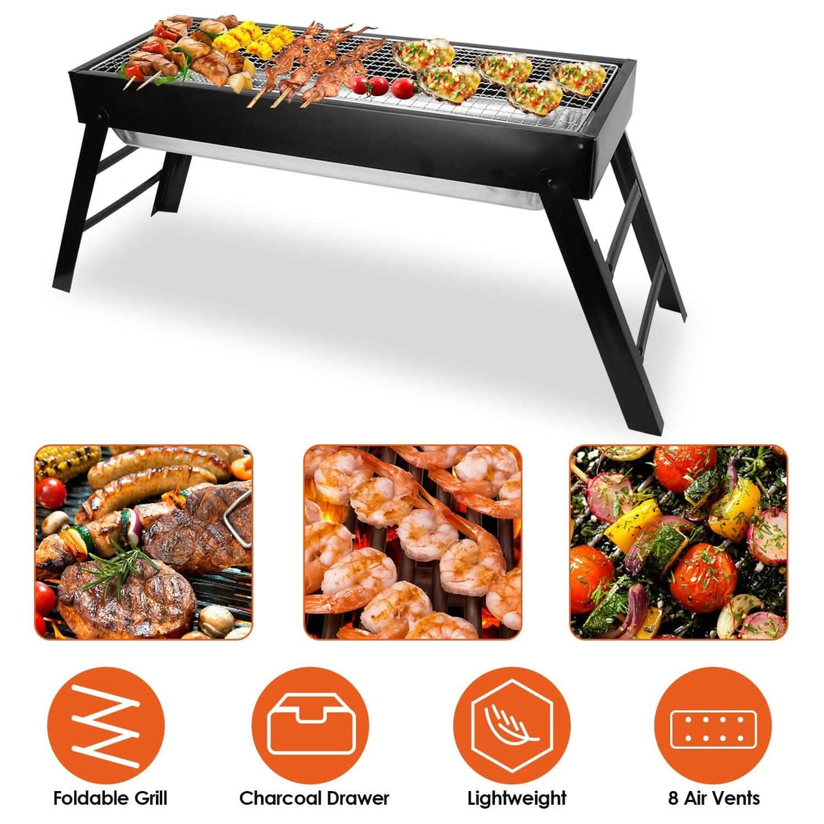 Foldable Charcoal BBQ Grill Stainless Steel Grill Net 5