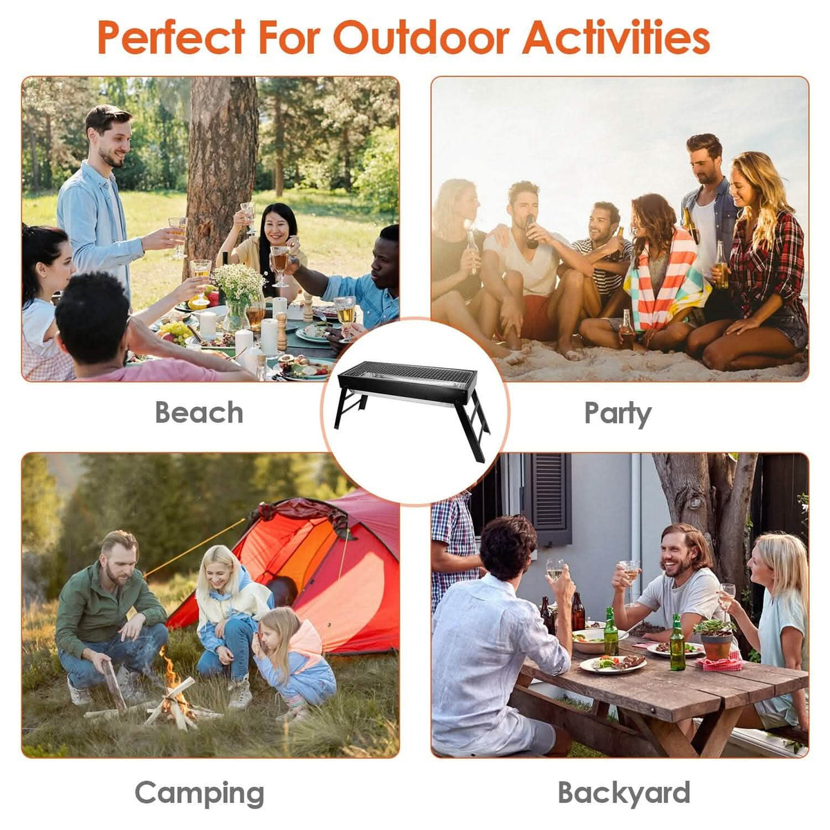 Foldable Charcoal BBQ Grill Stainless Steel Grill Net 6