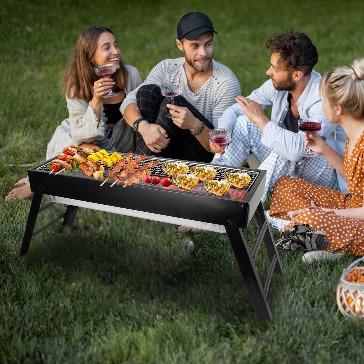 Foldable Charcoal BBQ Grill Stainless Steel Grill Net 12