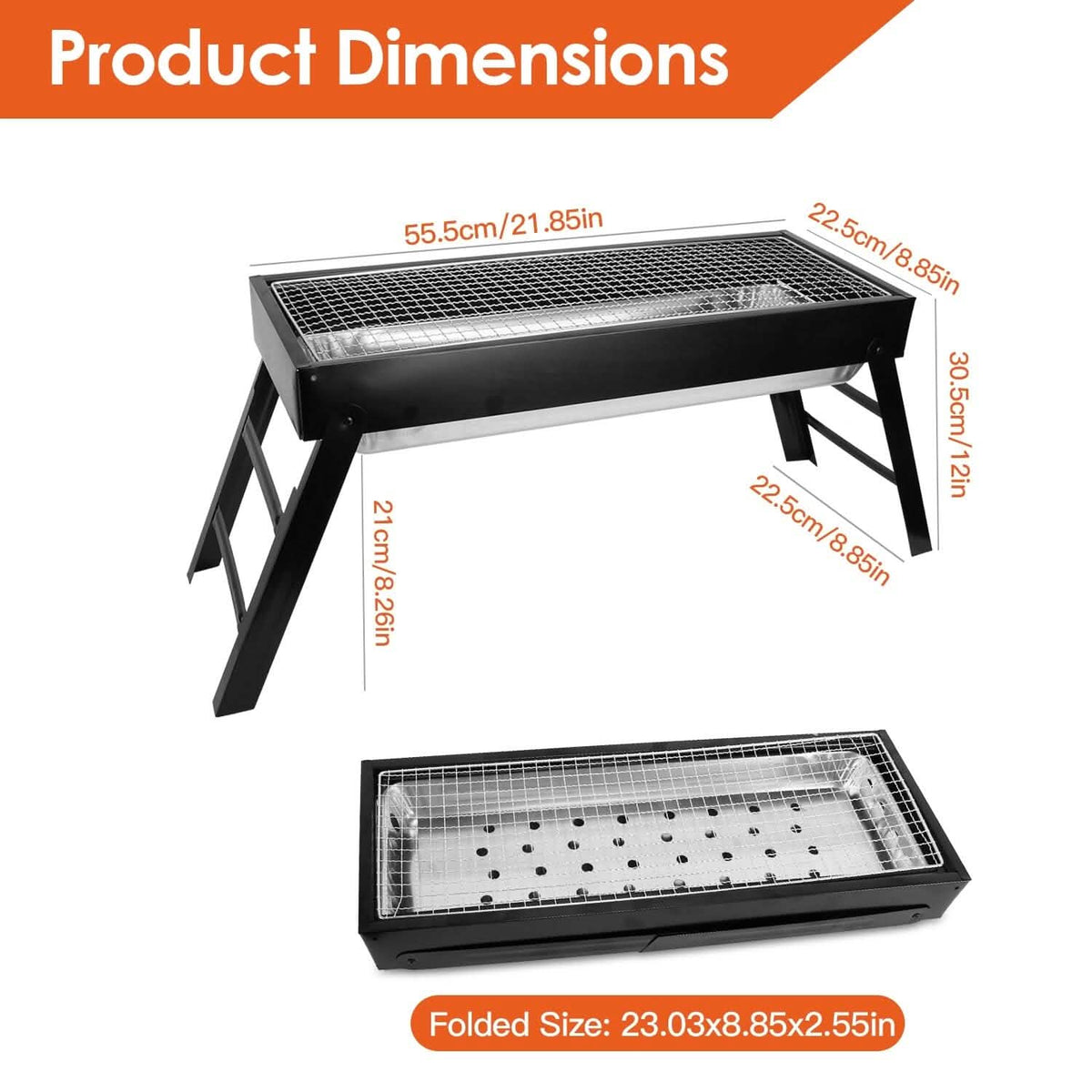 Foldable Charcoal BBQ Grill Stainless Steel Grill Net 9