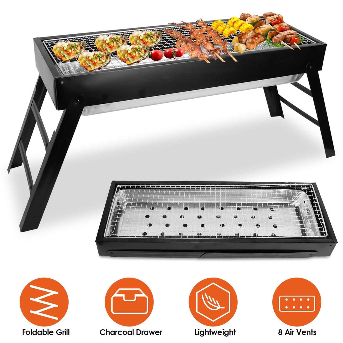 Foldable Charcoal BBQ Grill Stainless Steel Grill Net 4