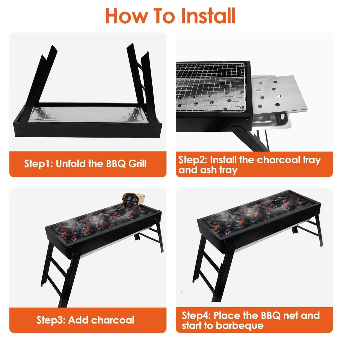Foldable Charcoal BBQ Grill Stainless Steel Grill Net 8