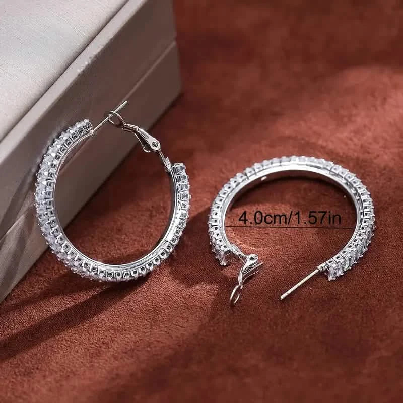 Full Rectangular Shiny Synthetic Zirconia Decorative Hoop Earrings 7