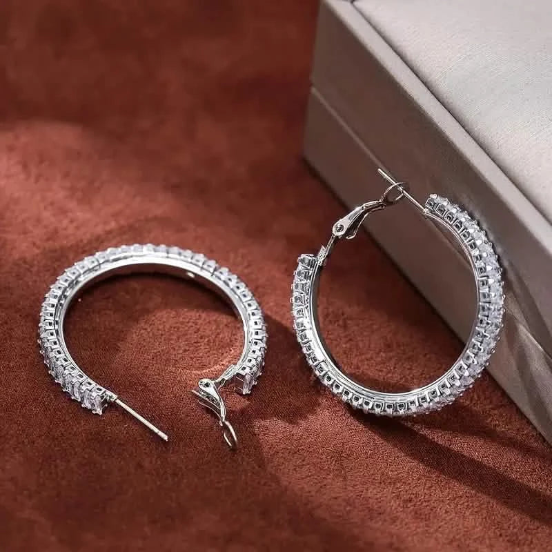 Full Rectangular Shiny Synthetic Zirconia Decorative Hoop Earrings 6