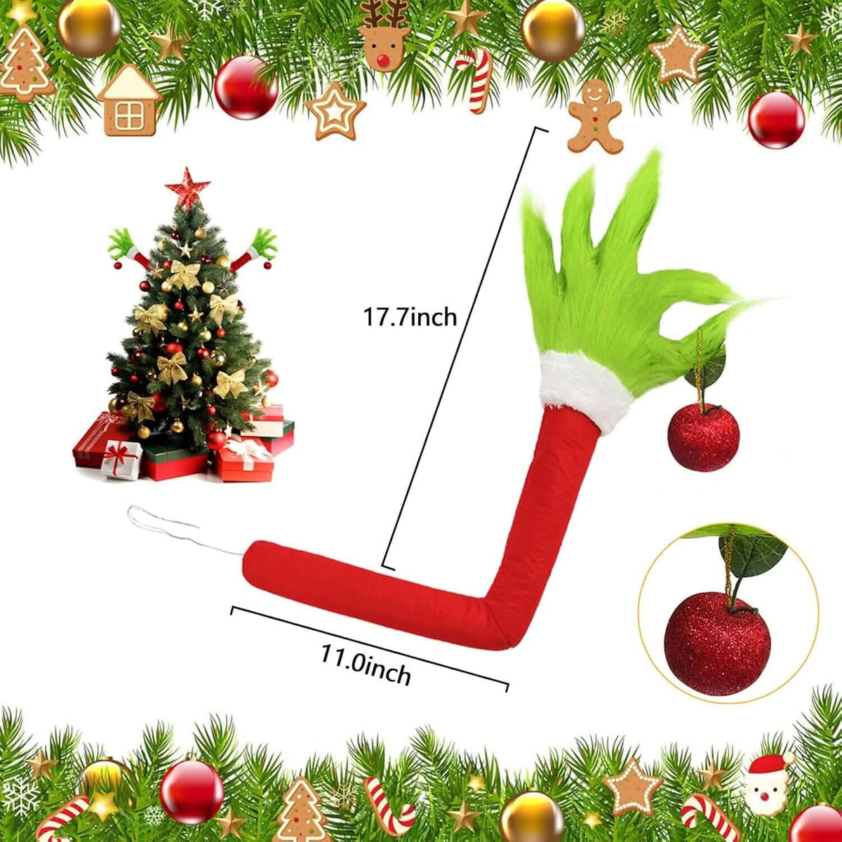 Furry Green Monster Elf Arms Hand for Christmas Tree Ornaments 7