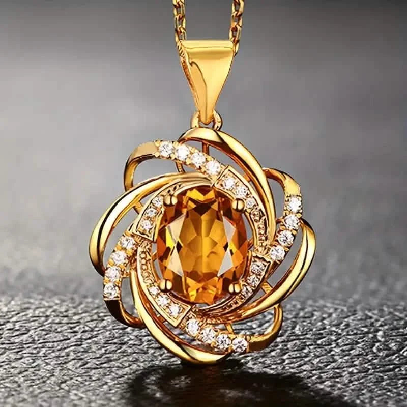 Glass Faux Gemstone Elegant Spiral Flower Pendant Necklace 2
