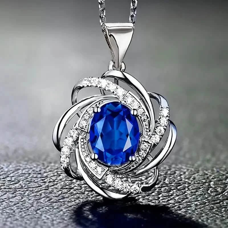 Glass Faux Gemstone Elegant Spiral Flower Pendant Necklace 1