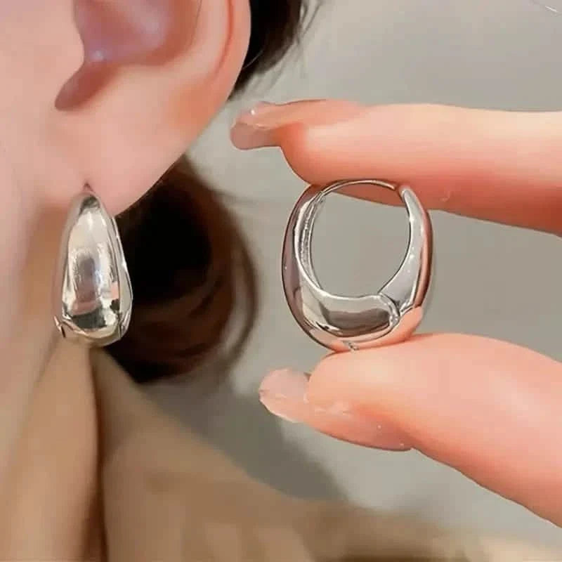 Glossy Chunky Shaped Hoop Earrings Copper Jewelry Vintage Elegant Style Female Geometric Ear Buckles 1