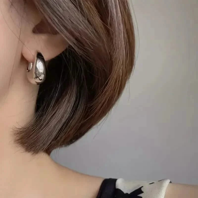 Glossy Chunky Shaped Hoop Earrings Copper Jewelry Vintage Elegant Style Female Geometric Ear Buckles 4
