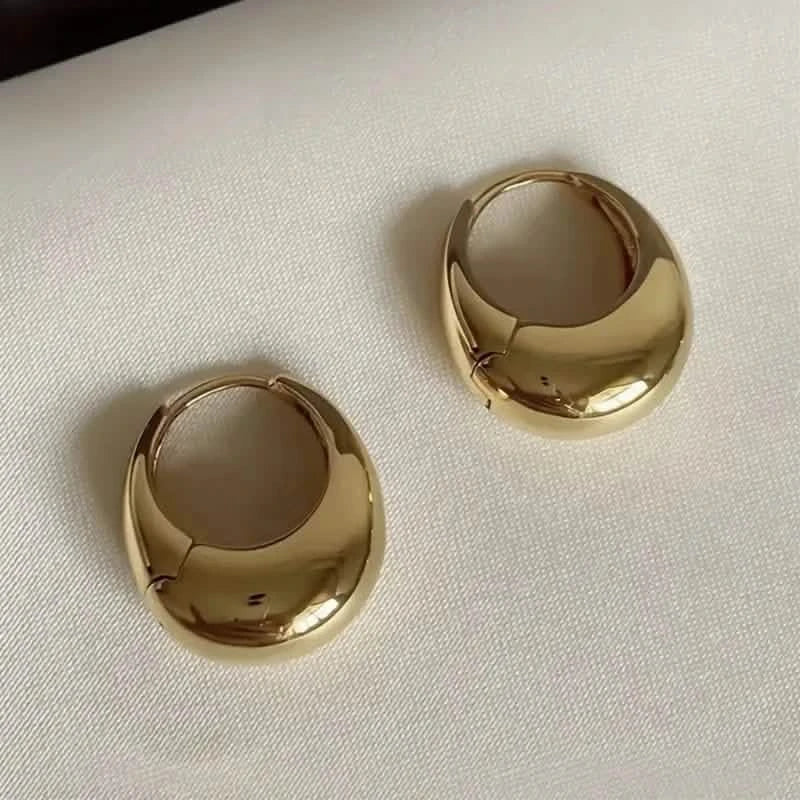 Glossy Chunky Shaped Hoop Earrings Copper Jewelry Vintage Elegant Style Female Geometric Ear Buckles 2