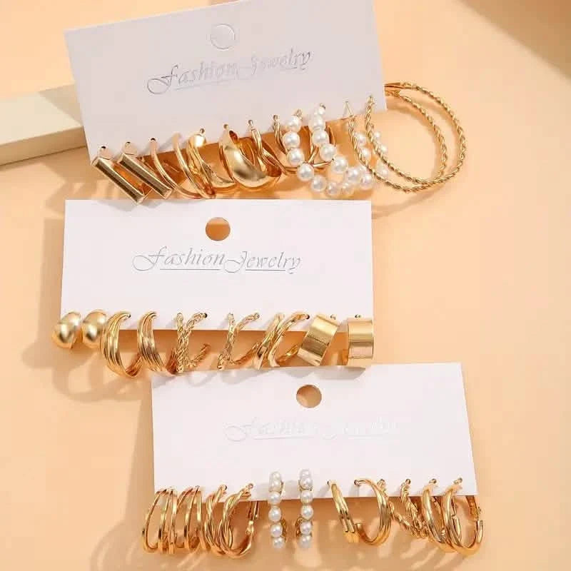 Gold-Tone Hoop Earrings Set with Faux Pearls 3