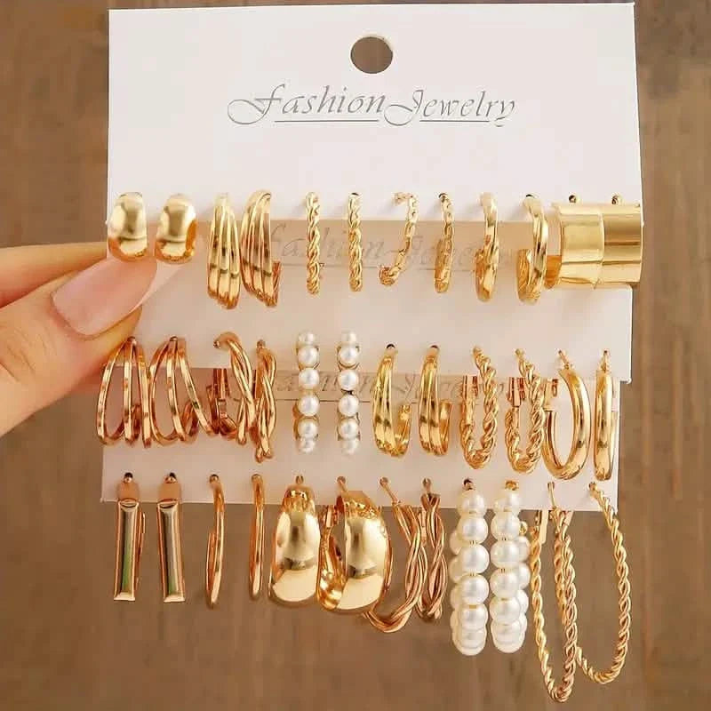 Gold-Tone Hoop Earrings Set with Faux Pearls 2