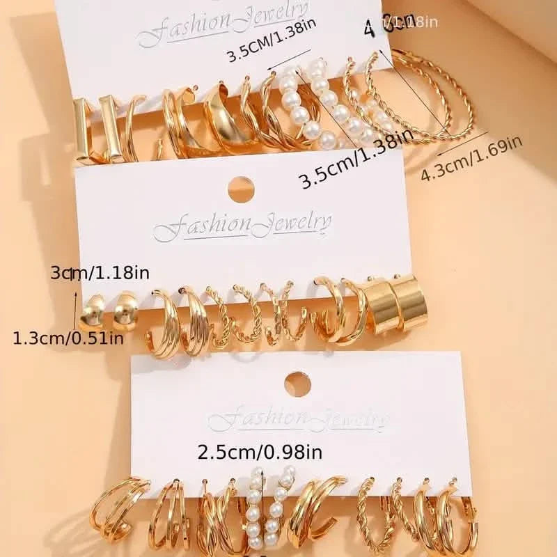 Gold-Tone Hoop Earrings Set with Faux Pearls 4