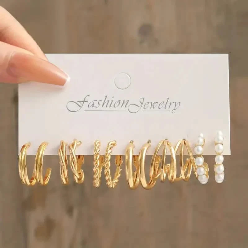 Gold-Tone Hoop Earrings Set with Faux Pearls 1