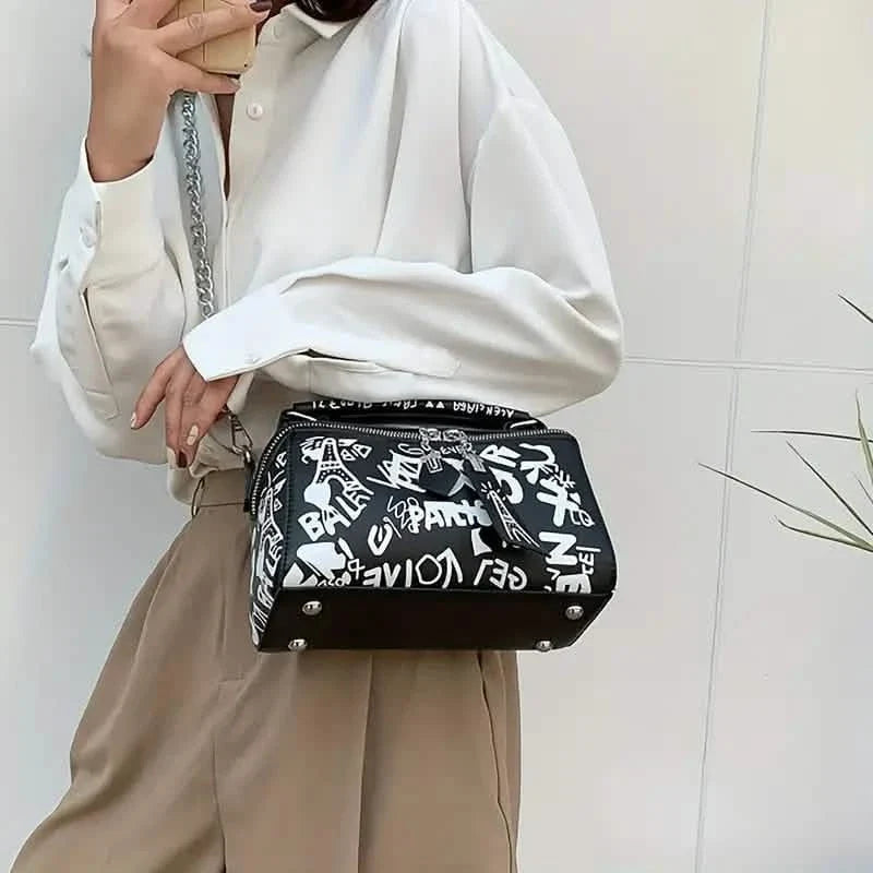 Graffiti Trendy Chain Crossbody Bag for Women 10