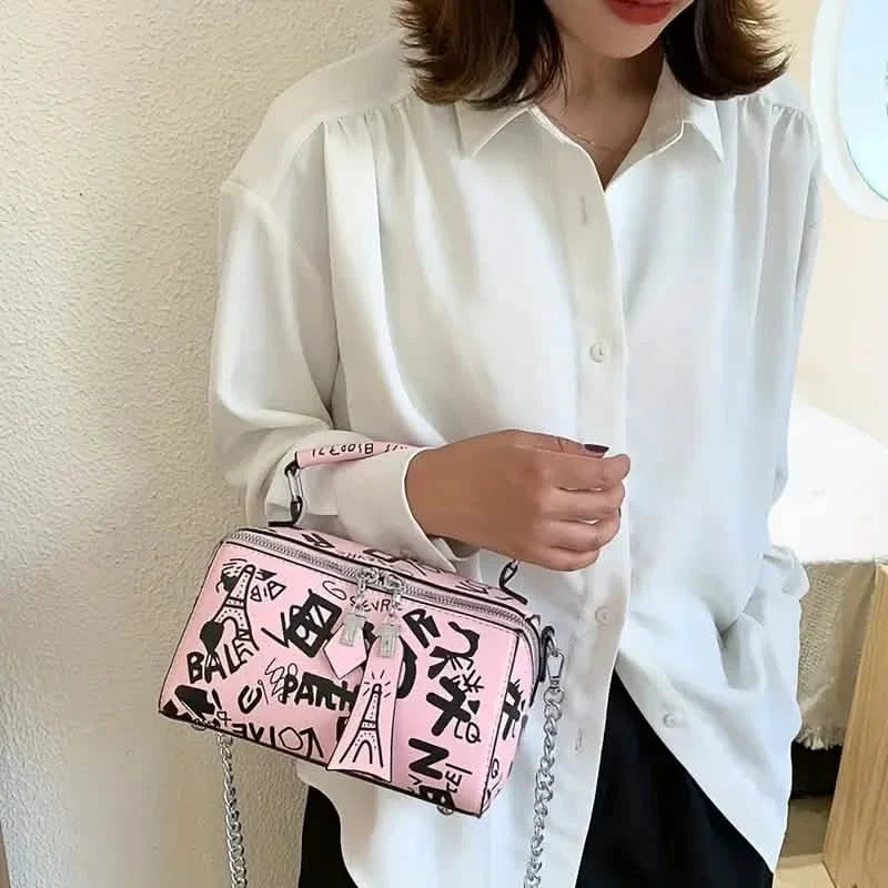 Graffiti Trendy Chain Crossbody Bag for Women 11