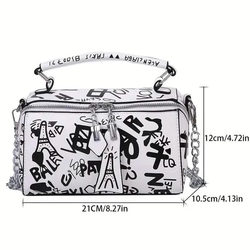 Graffiti Trendy Chain Crossbody Bag for Women 14