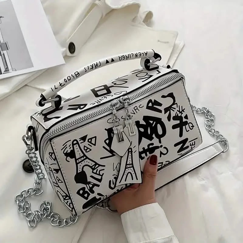 Graffiti Trendy Chain Crossbody Bag for Women 7
