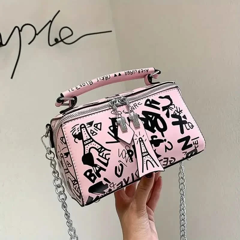 Graffiti Trendy Chain Crossbody Bag for Women 8