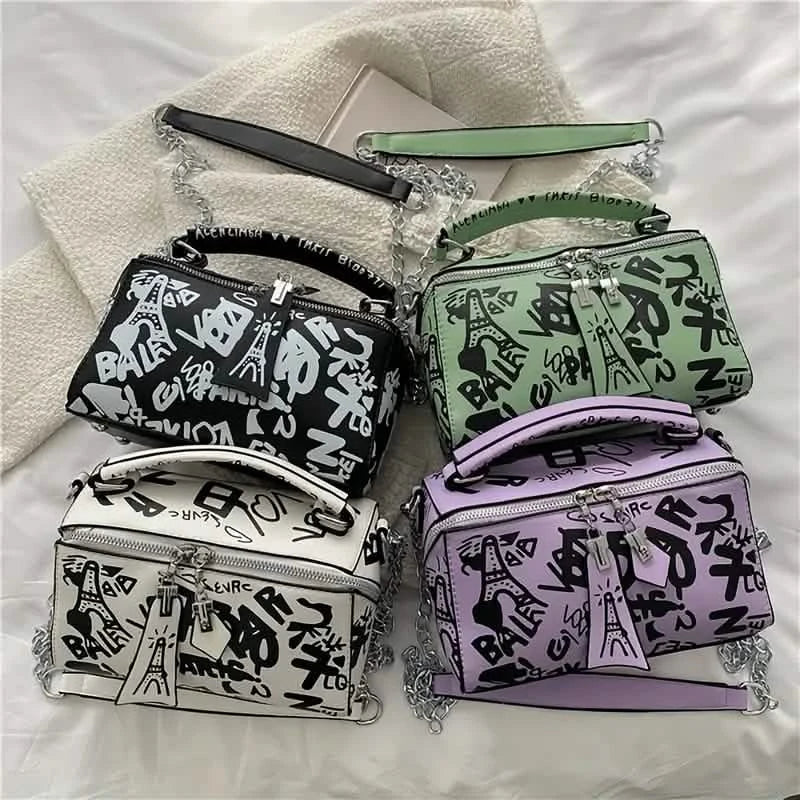 Graffiti Trendy Chain Crossbody Bag for Women 6