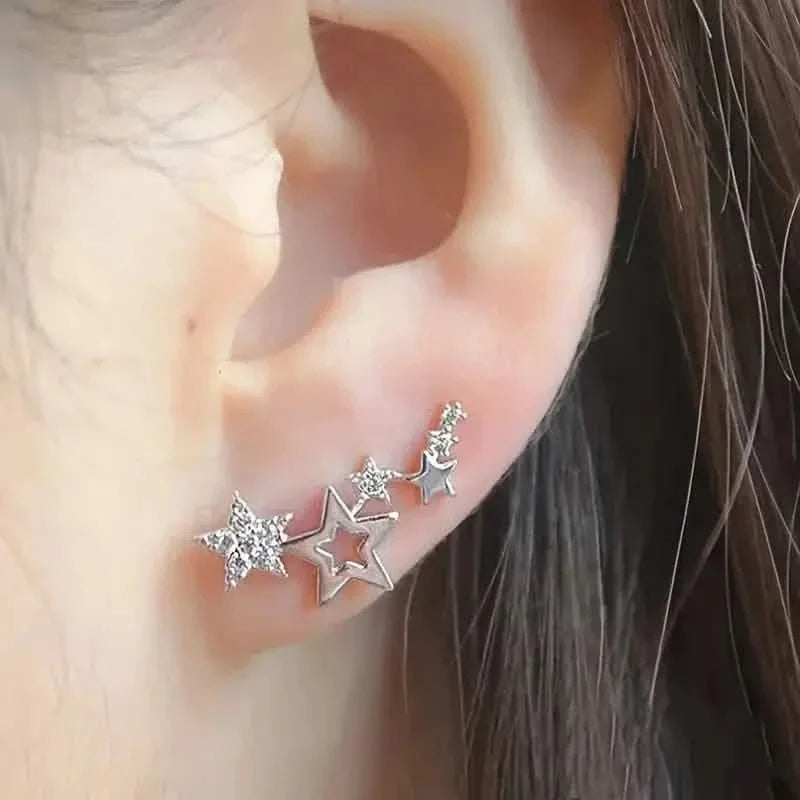 Hollow Star Earrings Zinc Alloy with Rhinestone Accents 2