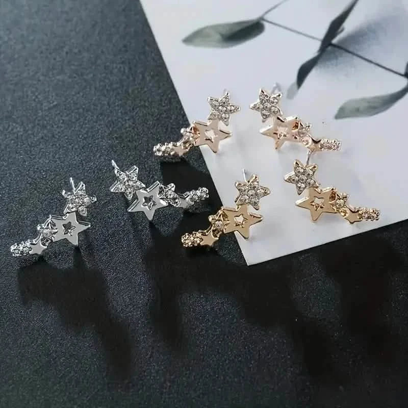 Hollow Star Earrings Zinc Alloy with Rhinestone Accents 6
